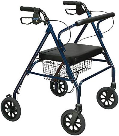 Blue bariatric steel rollator with seat