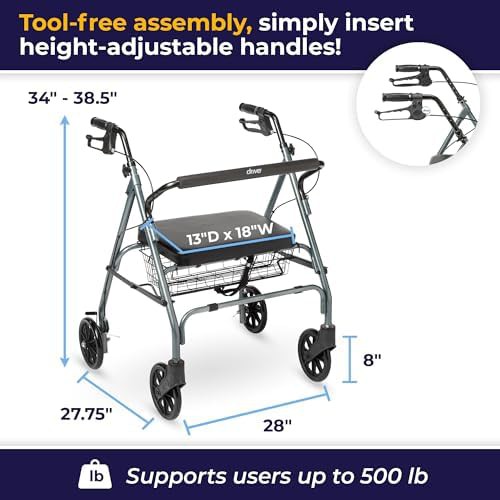 Blue bariatric steel rollator with seat — photo 3