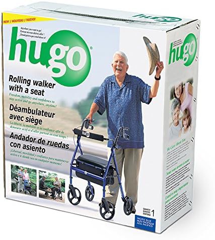 Portable blue rollator with padded backrest — photo 4