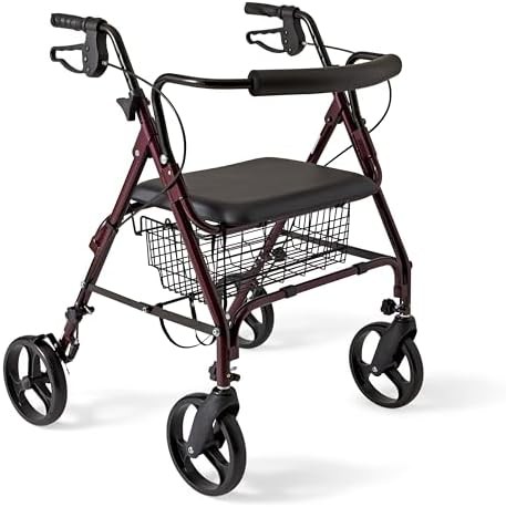 Burgundy wide bariatric aluminum rollator walker