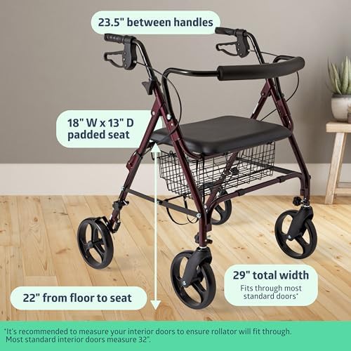 Burgundy wide bariatric aluminum rollator walker — photo 3