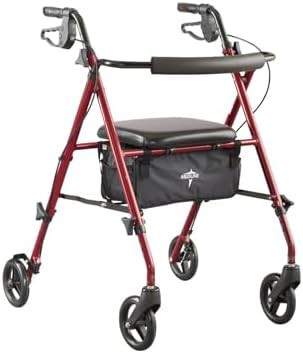 Burgundy aluminum folding walker with adjustable seat