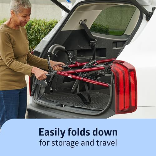 Burgundy aluminum folding walker with adjustable seat — photo 4