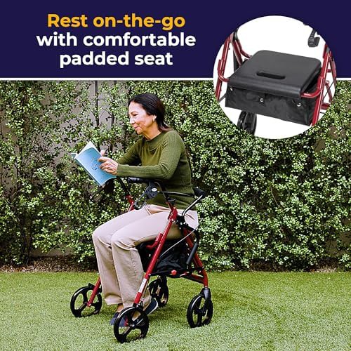 Burgundy duet transport chair and rollator — photo 3