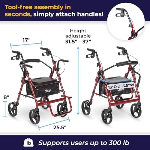 Burgundy duet transport chair and rollator — photo 4