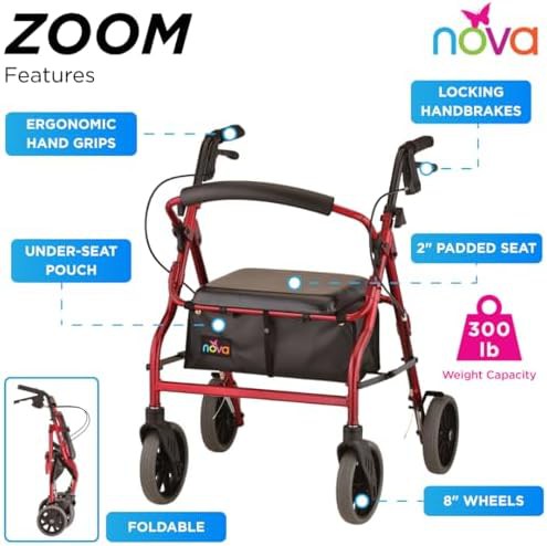 Red rolling walker with eight inch wheels — photo 4