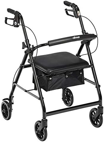 Black aluminum rollator with six inch wheels