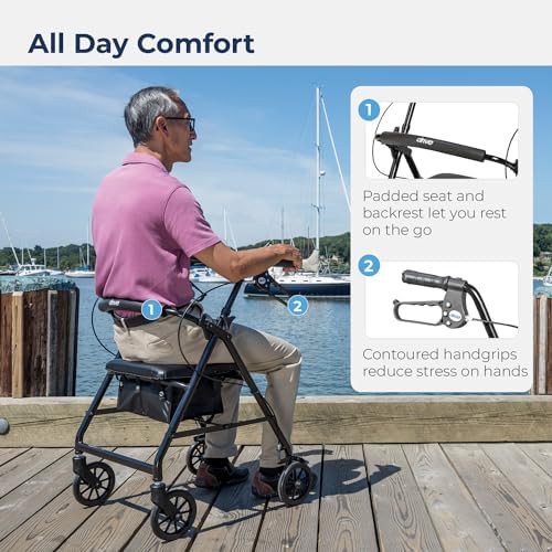 Black aluminum rollator with six inch wheels — photo 3
