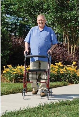 Lightweight pink rolling walker with seat — photo 4