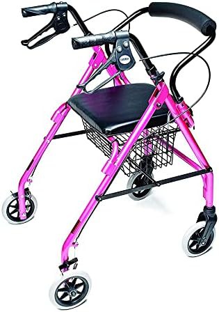 Lightweight pink rolling walker with seat — photo 5