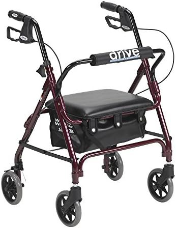 Junior red rollator with padded seat
