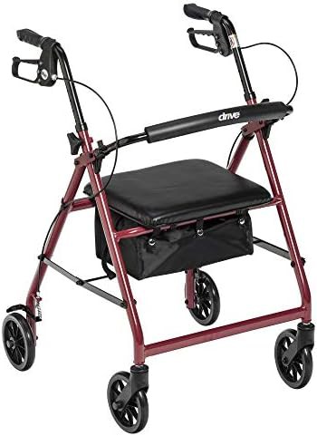 Red aluminum rollator with 6 in wheels