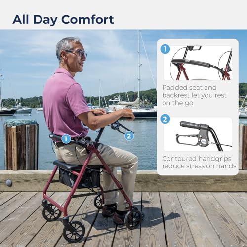 Red aluminum rollator with 6 in wheels — photo 3