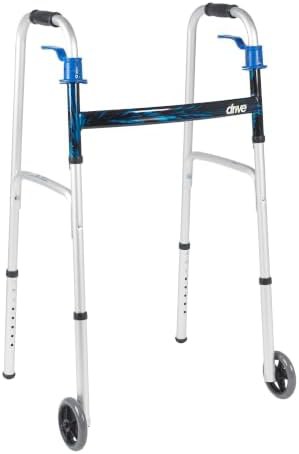 Trigger release folding walker with grips