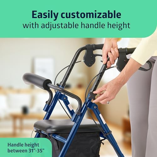 Blue lightweight aluminum walker with seat — photo 3
