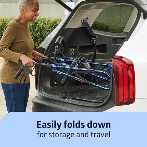 Blue lightweight aluminum walker with seat — photo 4