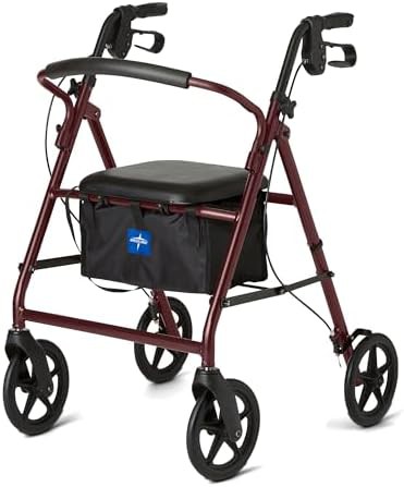 Burgundy folding aluminum rolling walker