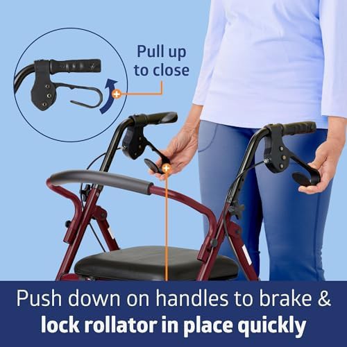 Burgundy folding aluminum rolling walker — photo 5