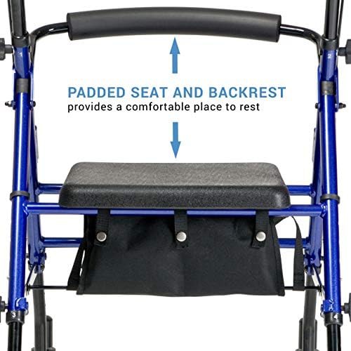 Blue height adjustable walker with padded seat — photo 3