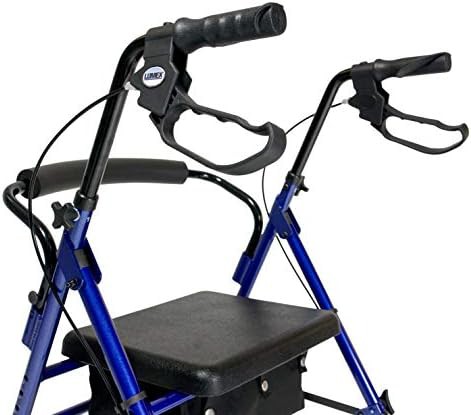 Blue height adjustable walker with padded seat — photo 4