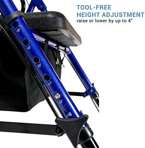Blue height adjustable walker with padded seat — photo 5