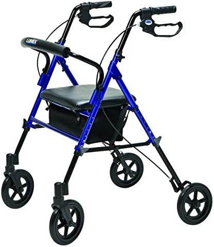 Wide seat blue rolling walker for tall users