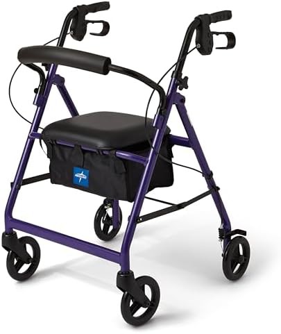 Purple lightweight aluminum walker with folding seat