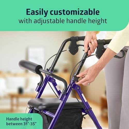 Purple lightweight aluminum walker with folding seat — photo 3