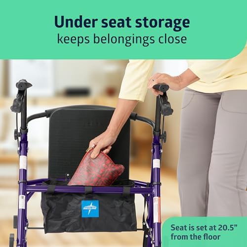 Purple lightweight aluminum walker with folding seat — photo 5
