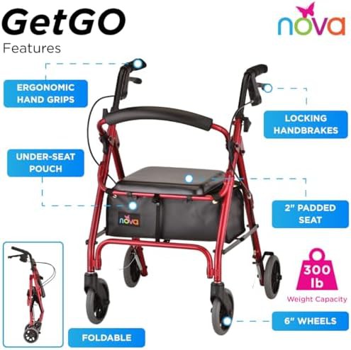 Petite narrow folding walker in red — photo 4