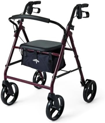 Burgundy steel rollator with eight inch wheels