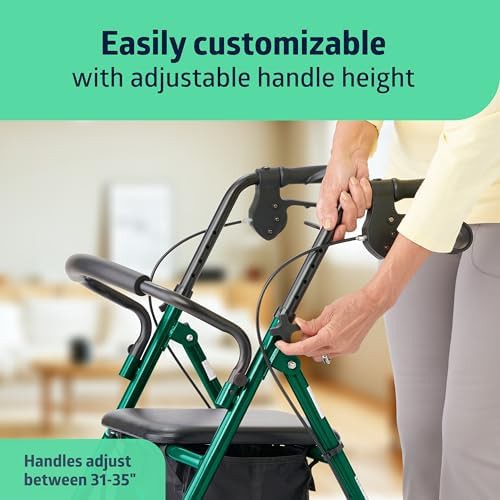 Green steel rolling walker with eight inch wheels — photo 4