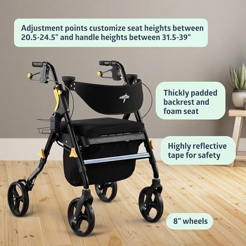 Black rollator with memory foam seat and cup holder — photo 4