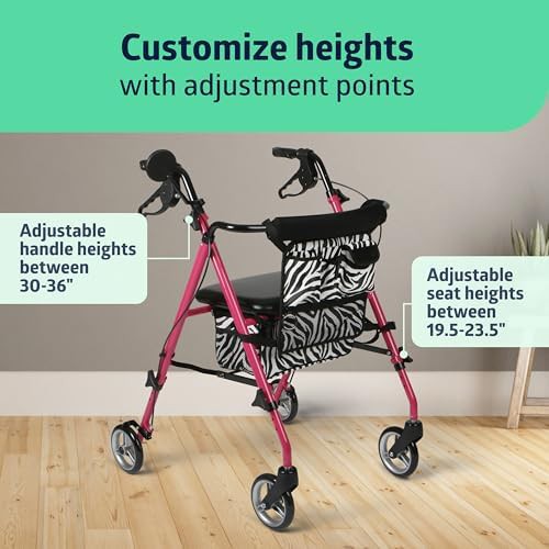 Pink zebra print aluminum lightweight walker — photo 3