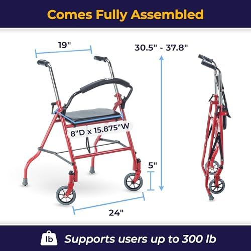 Red foldable rollator walker with seat — photo 4