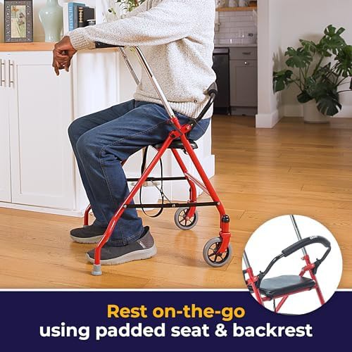Red foldable rollator walker with seat — photo 5