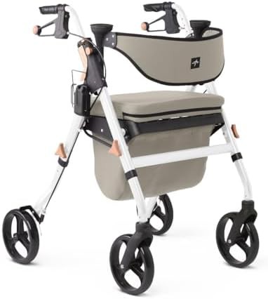 Gray and white empower rollator with memory foam