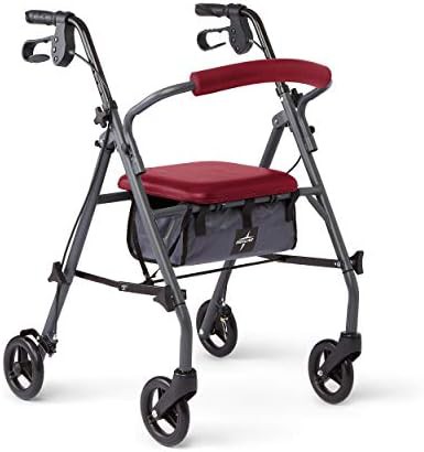 Red steel walker with six inch wheels
