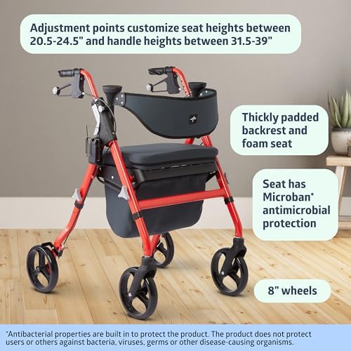 Black and red empower rollator with eight inch wheels — photo 3
