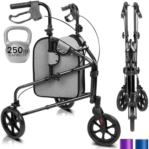 Compact three wheel narrow walker for seniors