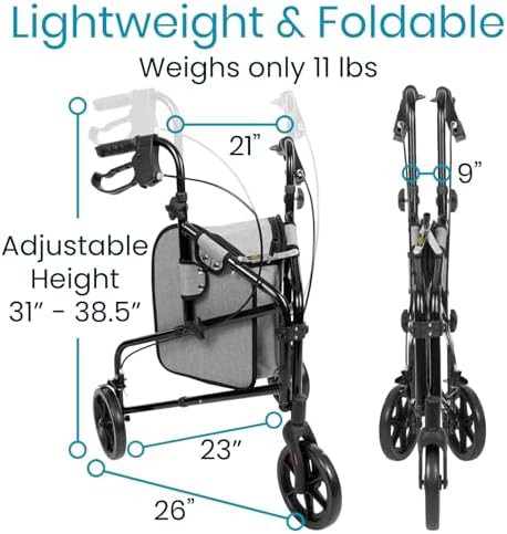 Compact three wheel narrow walker for seniors — photo 3