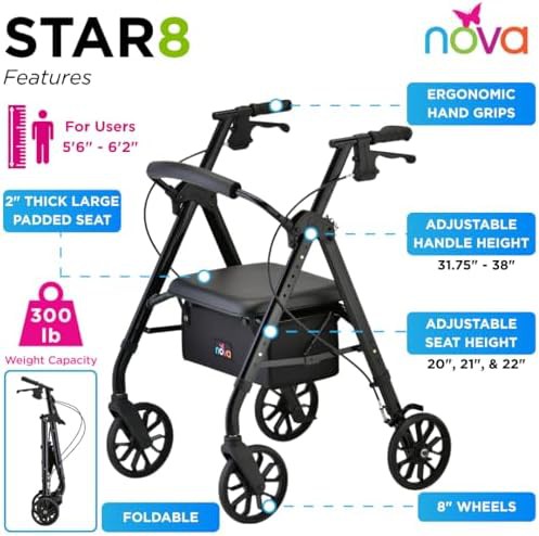 Black rollator with large padded seat — photo 3