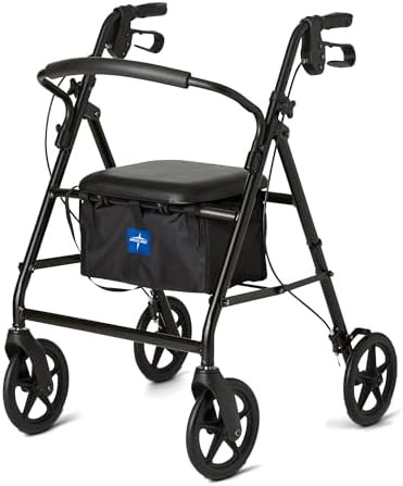 Burgundy aluminum rollator with padded backrest