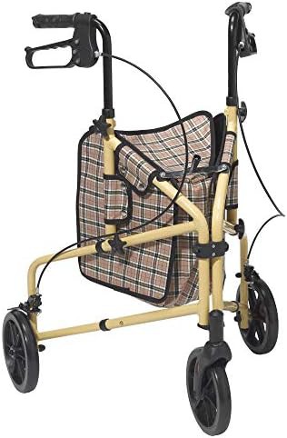 Tan plaid three wheel indoor walker