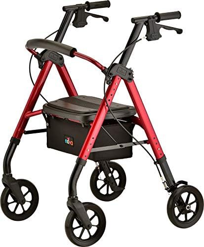 Red heavy duty bariatric rollator walker