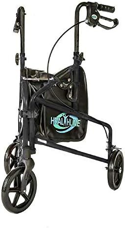 Black three wheel aluminum rollator with basket — photo 3