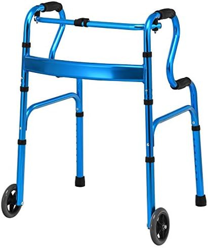 Stand assist folding walker with five inch wheels