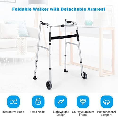 Silver upright folding walker with armrests — photo 5