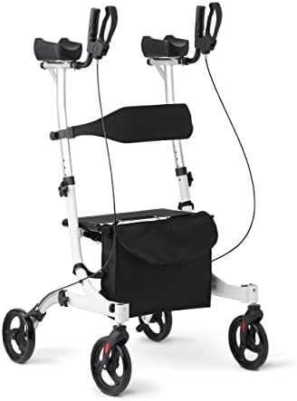 White upright rollator with padded armrests