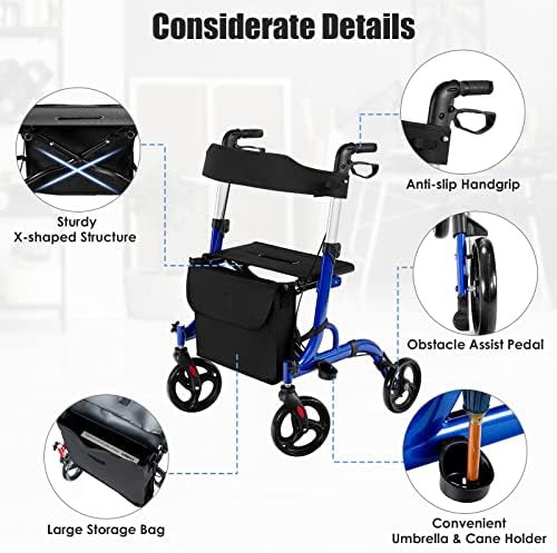 Blue aluminum two in one rollator walker — photo 4